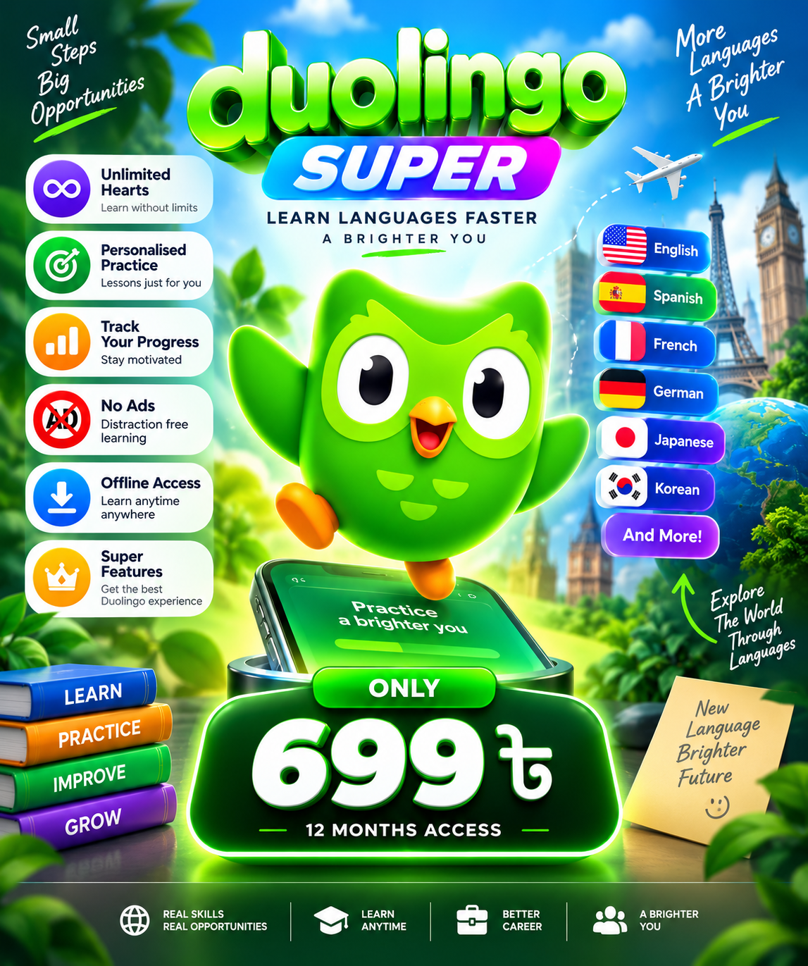 Duolingo Super 12 Months — মাত্র ৳699 মজায় মজায় নতুন ভাষা শিখুন!